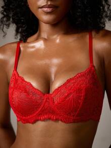 DreamPoppy 1 Set Women's Solid Color Lace Comfortable Lingerie Set - Red - View 4