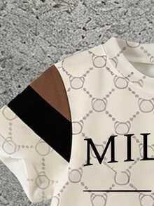 SHEIN Boys All Over Geometric Letter Print Color Block Cargo Pockets Loose Sets Back To School Casual Beige Shorts Outfit Tops - Multicolor - View 6