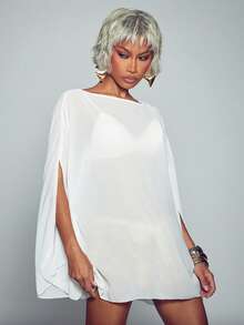 Normani Summer/Autumn Festival Party  Prom Graduation Prom Casual Vacation Country Y2k Women's Solid Color Boat Neck Split Sleeve Sexy Top - White - View 2