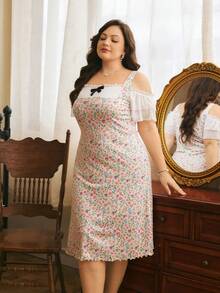 Côtesoire Plus Size Women's Romantic Elegant Floral Off-Shoulder Nightgown - Multicolor - View 6