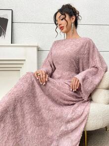 Yasmyna Women's Round Neck Ruffle Hem Casual Party Pink Arabian Dress - Pink - View 6