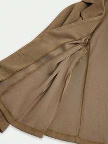 Sweetra Napoleon Plus Size Elegant Commuter Solid Color Ruffle Trim Jacket Fall - Khaki - View 9
