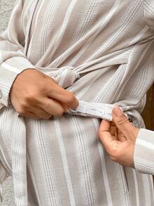 MaterniWear 孕婦休閒通勤條紋襯衫與長褲兩件套 秋季 - 彩色 - 查看 9