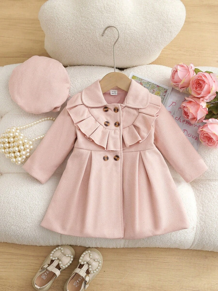 Souflis Souflis Baby Girl Solid Color Pleated Casual Versatile Daily Wear Long Sleeve Jacket Autumn Fall - Pink - View 1