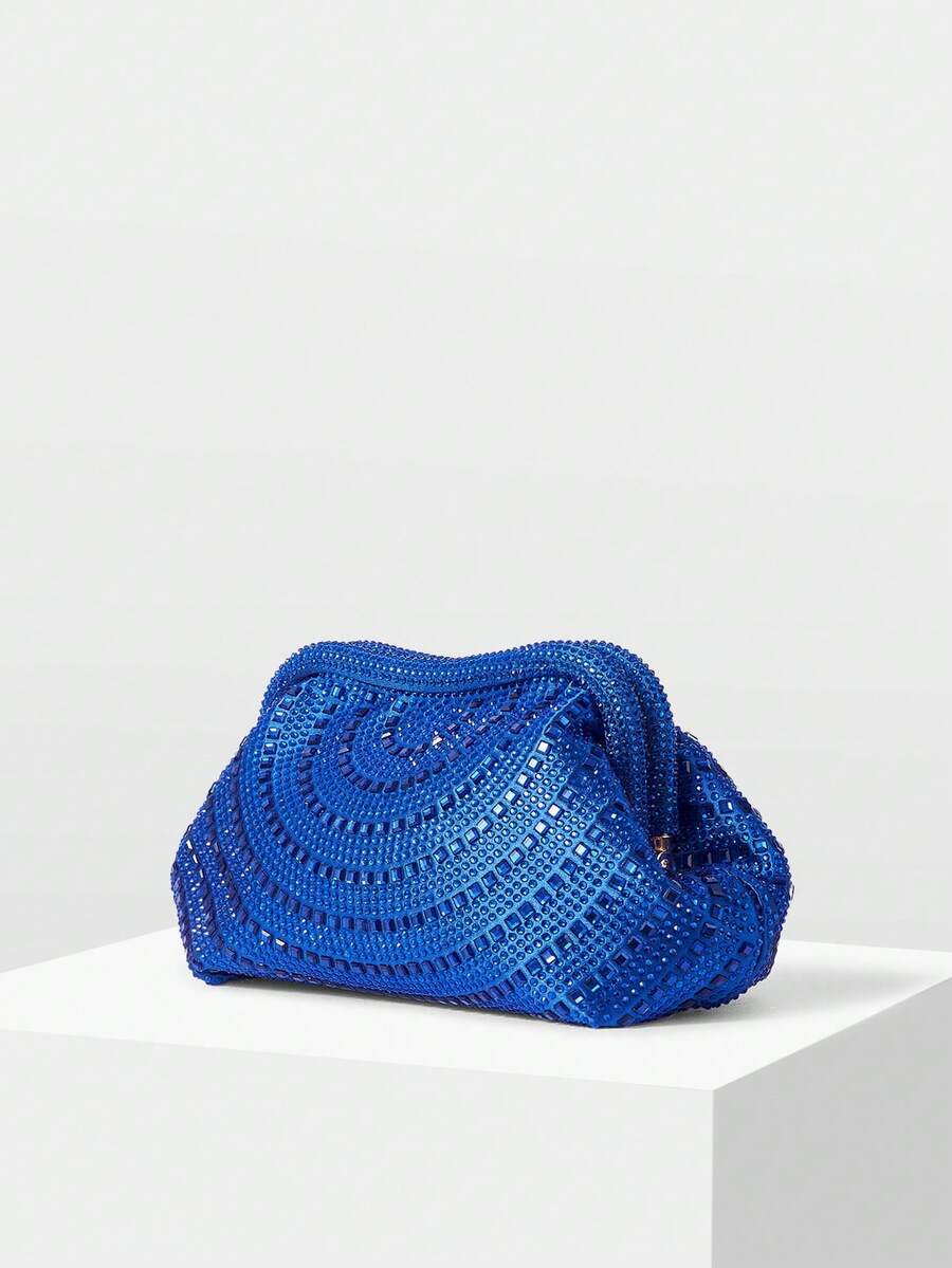 MOTF PREMIUM LADIES BLUE CLUTCH BAG, EXQUISITE DIAMOND DINNER BAG, LOW-KEY AND ELEGANT, FOR LADIES, BRIDES, PARTIES, DINNERS, DRESS MATCHING - Blue - View 2