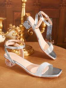 CUCCOO TILAWA Sepatu Wanita Modis, Sandal Hak Tinggi Perak dengan Hiasan Kristal Kaca dan Berlian Imitasi, Cocok untuk Pesta di Luar Ruangan, Sepatu Musim Semi dan Musim Panas - Perak - View 1