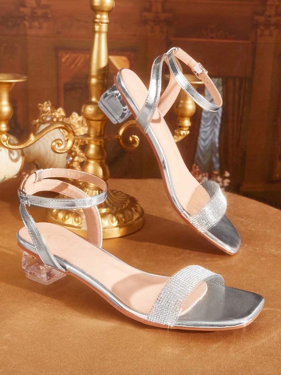 CUCCOO TILAWA Sepatu Wanita Modis, Sandal Hak Tinggi Perak dengan Hiasan Kristal Kaca dan Berlian Imitasi, Cocok untuk Pesta di Luar Ruangan, Sepatu Musim Semi dan Musim Panas - Perak - View 1