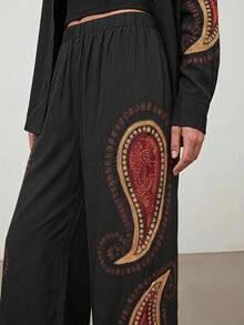 CAJUNI 女款休閒寬鬆直筒長褲，腰果圖案，適合度假 - 彩色 - 查看 6