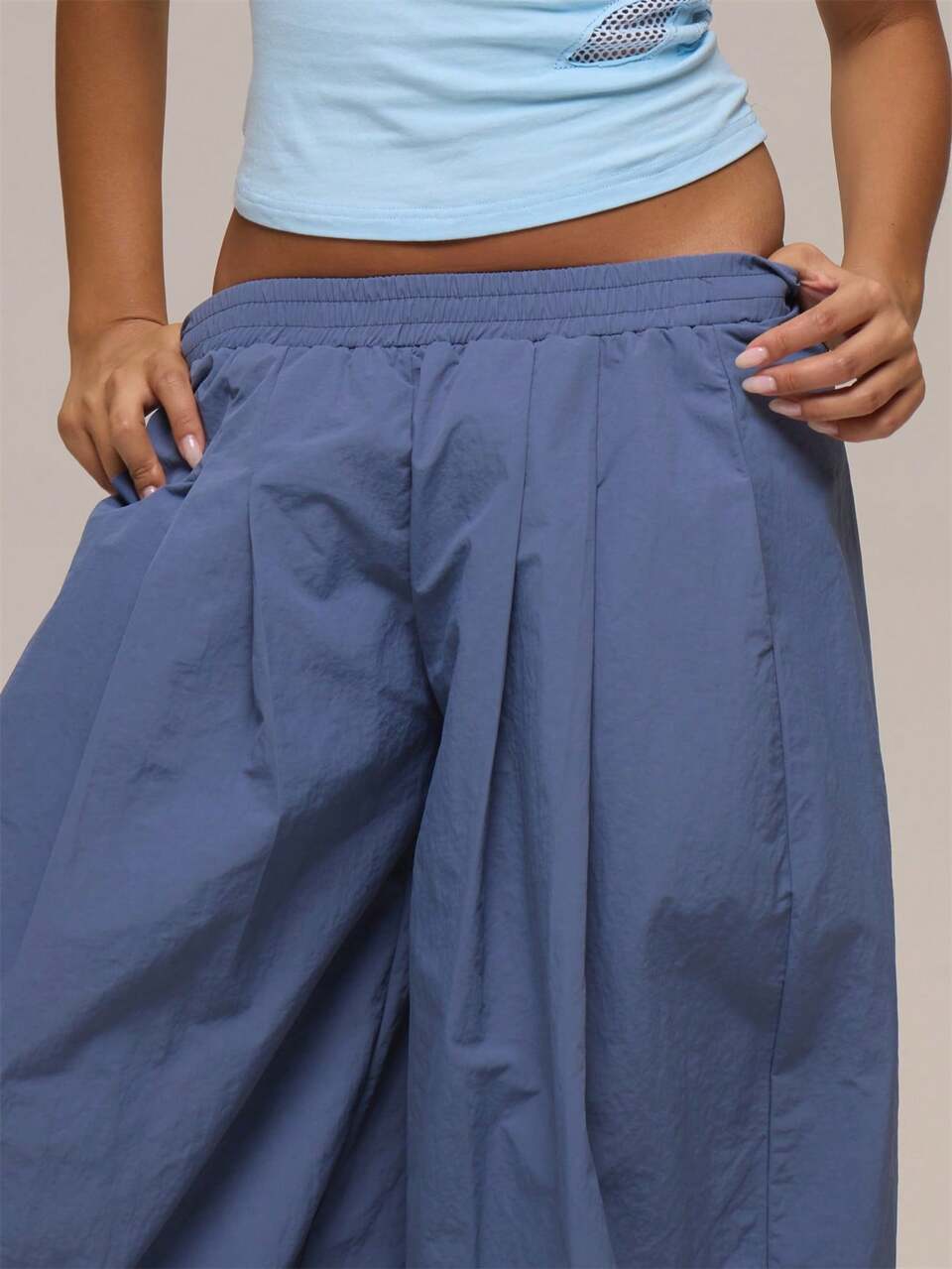 Blue Balloon Fit Cinched Waist Cargo Pant Winter Casual Day Comfy Outfit Cool  Blue Womens Pants