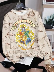 HARRY POTTER X SHEIN Women's Letter Print Casual Daily Long Sleeve Sweatshirt - White - View 5