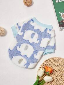 PETSIN 1 Pc Pink & Blue Elephant Print Pet Dog/Cat Warm Crewneck Sweatshirt - Multicolor - View 5