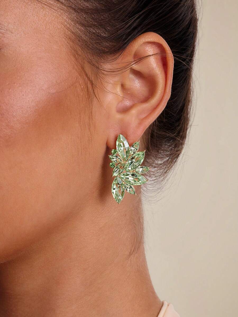 Altistry 1 Pair Bohemian Alloy & Glass Crystal Rhinestone Fashion Elegant Ladies High-End Luxury Exaggerated Earrings - Grass Green - View 1