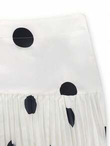Elenzga Plus Size Women's Woven Regular Fit French Elegant Date Commute Pleated Colorblock Black Polka Dot Skirt, Summer/Autumn Fall - Black and White - View 8