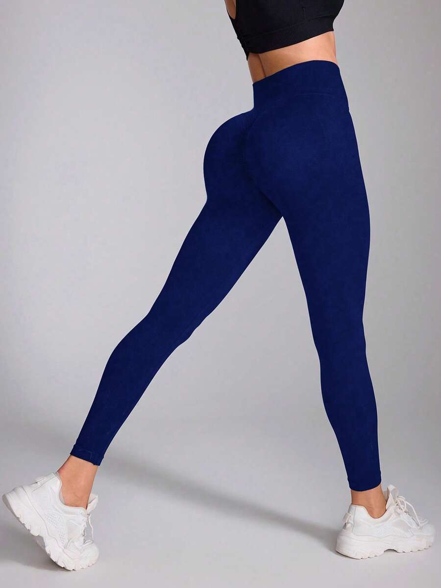 Easithlete Easithlete 女款純色高腰日常健身運動緊身褲 - 藏蓝色 - 查看 1