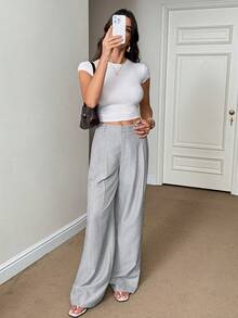 SHEIN Tall 女款灰色竹纖維面料前扣設計：優雅教師制服與休閒工作服 - 灰色 - 查看 6