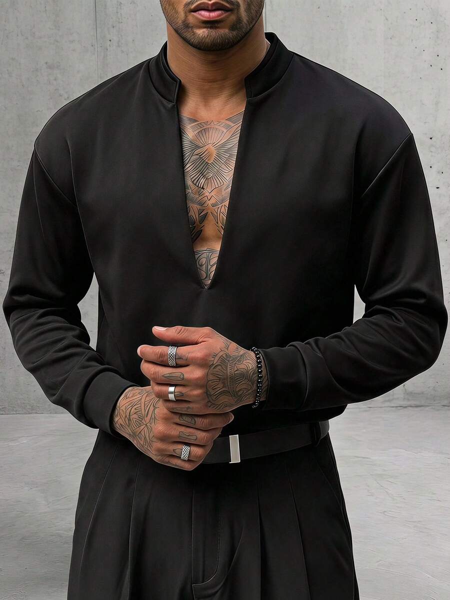 AXEPEAK Men's Loose Knit Long Sleeve Pullover Sweatshirt - Black - View 1