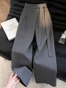 SHEIN Franclia Women's Solid Color Casual Versatile Daily Travel Suit Pants - Grey - View 1