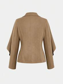 Sweetra Napoleon Plus Size Elegant Commuter Solid Color Ruffle Trim Jacket Fall - Khaki - View 2
