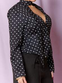 Dania Mndz Shop Women's Elegant Polka Dot Print Blazer Jacket, Suitable For Commuting Black Fall - Black - View 3