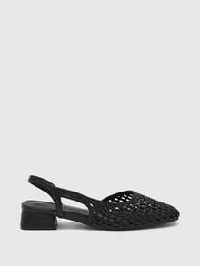 CUCCOO BIZCHIC Zapatos de tacón grueso con punta puntiaguda y bloques de color para mujer, primavera/verano - Negro brillante - Ver 3