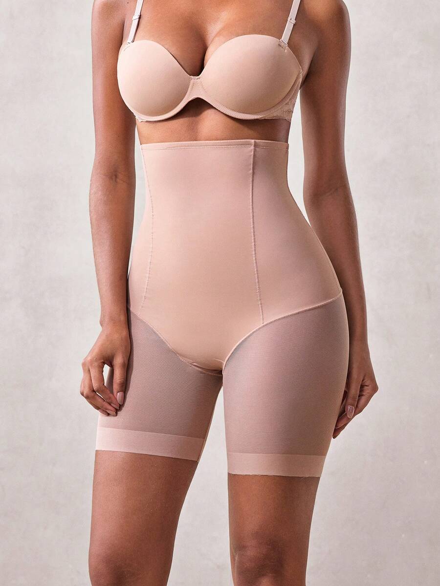 Veilyse 1pc Women's Shapewear Shorts, Abdominal Compression, Flat Belly, Cinched Waist, Butt Lift, Seamless Underwear - Apricot - View 1