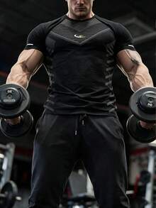 GymBeat 男士條紋圓領短袖休閒健身運動T恤 - 彩色 - 查看 4