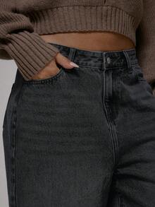 MUSERA Oversized Denim Longline Belt Detail Back Jort Shorts Autum Winter Streetwear Cool Girl Y2K Everyday Casual Sepia Spring Summer Dark Grey - Black - View 5