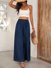 EMERY ROSE Celana Jeans Denim Kasual dengan Potongan Lebar dan Model Washed - Dark Wash - View 7