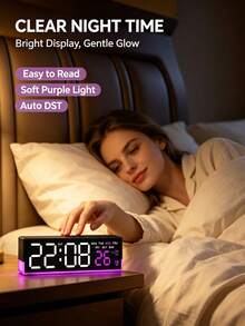 Teckwe LED Alarm Clock With Time And Day Display, Dual Alarm, Adjustable Brightness - Blue Backlight, Plastic Material, Powered, For Bedroom, Home, Kitchen, Office Desk (Adapter/Battery Not Included) - multicolor - View 4