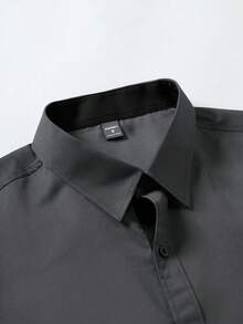 Manfinity Mode CS-D18 Men's Solid Color Short Sleeve Formal Shirt, Minimalist And Fashionable, Suitable For Summer Formal - Grey - View 4