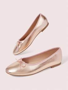 CUCCOO DOLLMOD Women's Champagne Ballet Bow Lace-Up Flat Shoes, Suitable For Casual Daily Wear Fall Shoes - Champagne - View 3