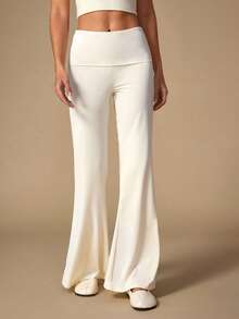 Nuvra Women's Casual Versatile Solid Color Flare Leg Pants - Apricot - View 7