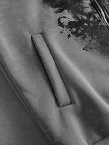 ROMWE MEN 男士毛絨拼接拉鍊休閒日常長袖衛衣 - 灰色 - 查看 5