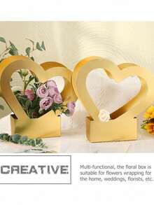2PCS Heart Shaped Flower Gift Box Foldable Handle Portable Bouquet Bag Paperboard Material Floral Arrangement Container For Valentine Wedding Mother Day Party Celebration Floral Supplies Gift Wrapping Elegant Decoration - multicolor - View 13