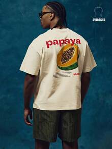 Musero 寬鬆落肩短袖「PAPAYA」大背圖案印花T恤 - 黃色 - 查看 1