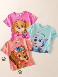 Maija Kids SHEIN | PAW Patrol Maija Kids 女童卡通印花圓領短袖T恤 3件/套 - 彩色 - 查看 4
