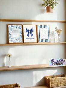 3Pcs Cute Minimalist Christian Bible Verse Wall Art Set – Blue Ribbon Cottagecore Preppy Canvas Print, Girly Aesthetic Room Dorm Decor, Gift (Unframed) - multicolor - View 1