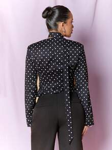Dania Mndz Shop Women's Elegant Polka Dot Print Blazer Jacket, Suitable For Commuting Black Fall - Black - View 2