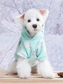 PETSIN 1 Piece Cute Lamb Print Pet Hoodie With Thick Flannel For Warmth And Gentle Anti Shedding Pet Clothing - Multicolor - View 8
