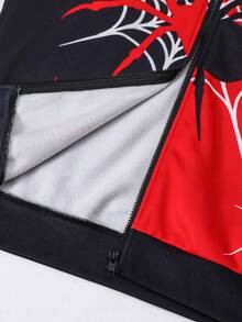 SHEIN Jaket Rajut Tebal Berkerudung dengan Resleting Motif Jaring Laba-laba dan Laba-laba untuk Remaja Laki-laki, Cocok untuk Kembali ke Sekolah - MultiWarna - View 9