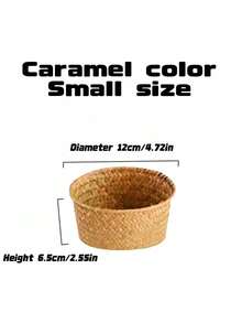 1 buah Baki Buah Anyaman Rotan Bulat Kuning Ukuran 7,5/8,6/10 Inci - Tahan Lama, Tahan Air & Buatan Tangan. Keranjang Sajian Elegan untuk Permen, Camilan, Kopi, Roti & Pesta - Kuning - View 14