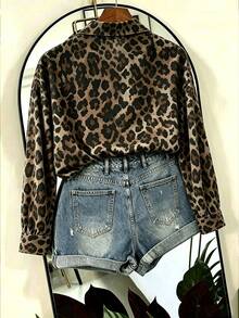 Resyla Kemeja Leopard Lengan Panjang Vintage Wanita, Kancing Depan, Longgar, Kasual, Kerah, Blus, Atasan Musim Gugur, Gaya Musim Gugur Terbaru - MultiWarna - View 2