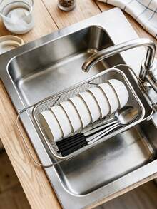Haus Hana Stainless Steel Drain Basket, Thickened Single Sink, Extendable Vegetable Washing Basin, Large Household Kitchen Sink, Filter Rack - View 5