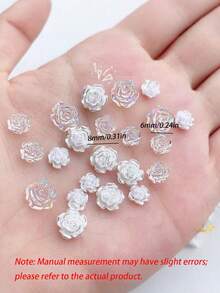 100/200/500Pcs 3D White Camellia Rose Resin Nail Charms – Iridescent Flatback Gems For DIY Press-On Nails, Phone Case Craft Decor - Multicolor - View 3