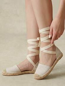 Styleloop Ladies, Straw Twine, Herringbone Straps, Flat Shoes. - Apricot - View 7