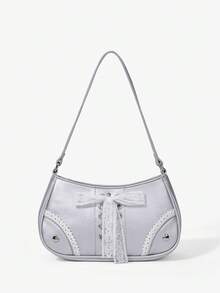 Viva Strut Ladies Bag, Silver Y2k Lace Decoration Cute Girl Rivet Design, Shoulder Bag, Sweet And Cool Babes, Suitable For Shopping, Teenagers, - Silver - View 2