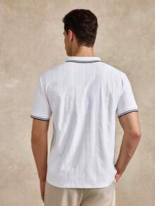Golf Men's Contrast Color Button Half-Placket Short Sleeve Polo Shirt, Business & Formal Occasions - White - View 4