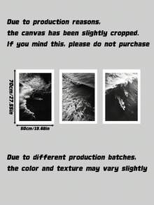 3Pcs Surf Theme Canvas Wall Art Set – Monochrome Wave Beach Photography Print For Living Room Office Decor, Gift (Unframed) - multicolor - View 12