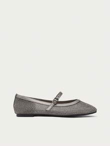 Nöista Black Mary Jane Ballet Flat Embellished With Tonal Rhinestones And A Delicate Strap, Combining Elegance With A Subtle Sparkle. Fall Shoes - Grey - View 3