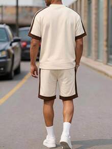 Sorvial 男士美式復古拼色短袖上衣與短褲休閒運動套裝，輕量無束縛，一鍵開啟夏季男神模式 - 白色 - 查看 2
